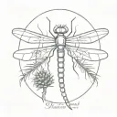 mechanical robot dragonfly landing on a pinecone, minimal tattoo design idea
