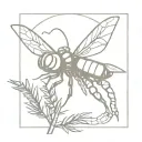 mechanical robot dragonfly landing on a pinecone, minimal tattoo design idea