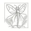 mechanical robot dragonfly landing on a pinecone, minimal tattoo design idea