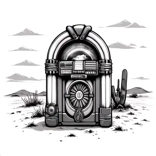 cowboy finds jukebox in middle of desert at night tattoo design idea