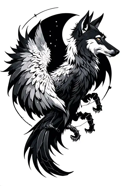 phoenix  wolf constellation scorpio minimalist design tattoo design idea