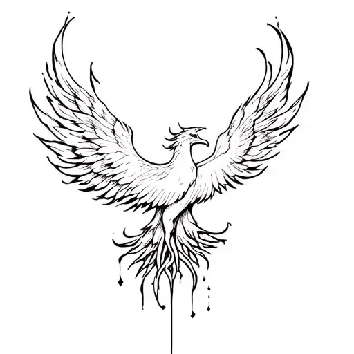 Fine Line Phoenix rising from ashes tattoo design idea