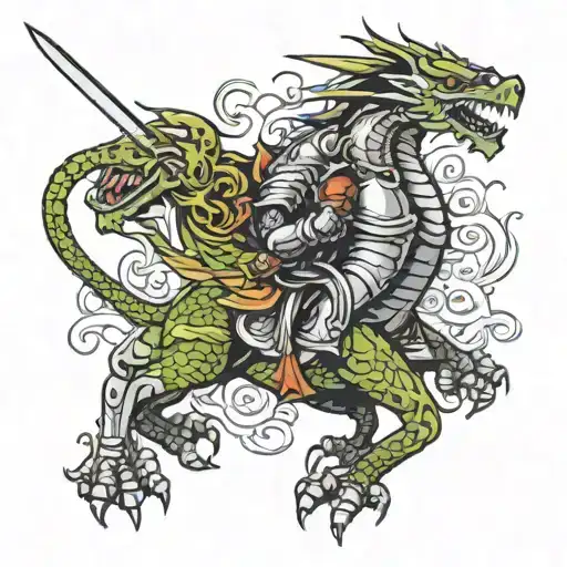 knight fighting dragon tattoo design idea