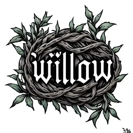 "willow" Word willow written in willow vines wrapped tattoo design idea