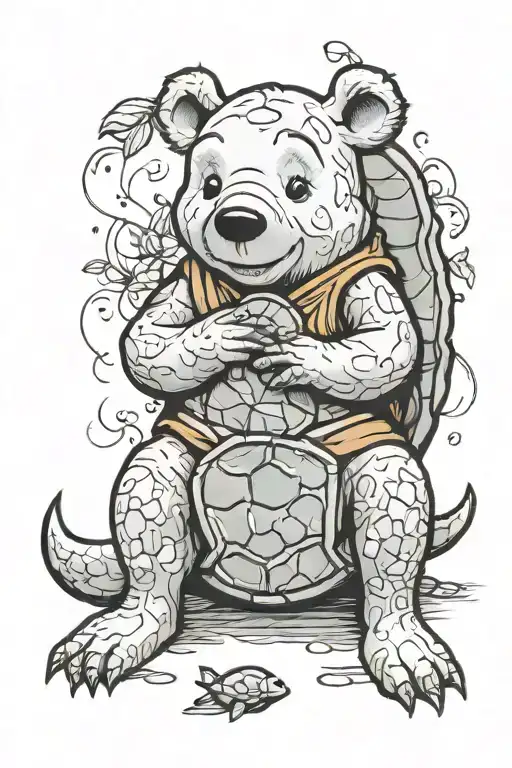 Pooh bear sitting by a turtle tattoo design idea