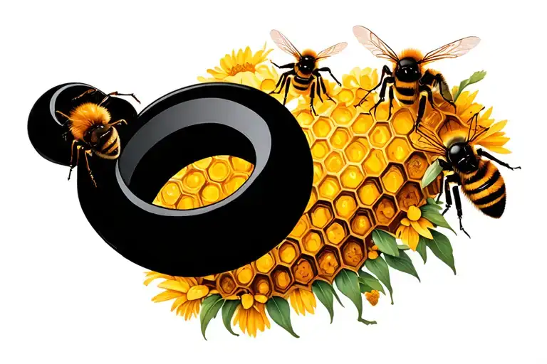 simple apiary black rings around arm geometric hive pattern incorporating bees tattoo design idea