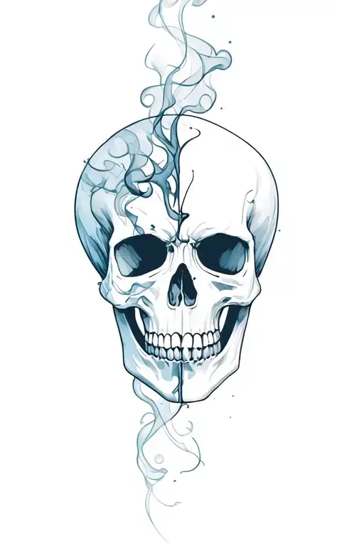 half skull faded out surrounded by smoke tattoo design idea