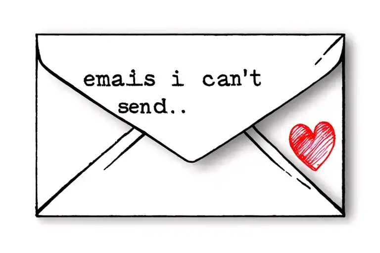 text "emails i can't send" by sabrina carpenter. envelope with red heart stamp.  tattoo design idea