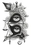 Libra, eye and rose tattoo design idea