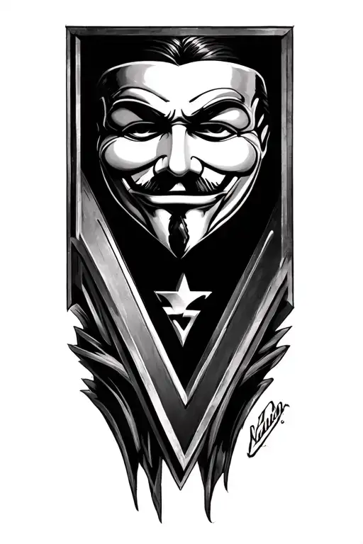 V for vendetta V logo crossed with superman logo tattoo design idea