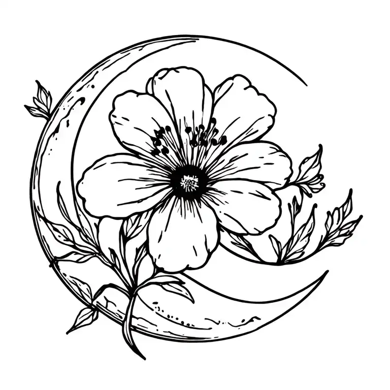moon flowers tattoo design idea
