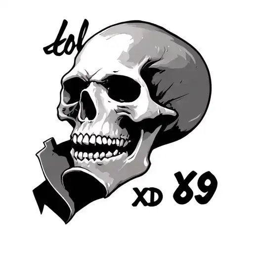skull and the text 'lol XD 69' tattoo design idea