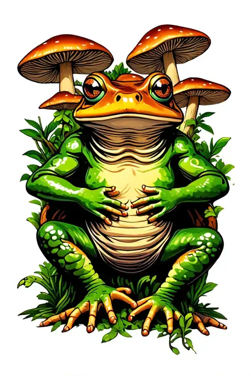 bufo toad sitting on jedi mind fuck mushrooms with ayahuasca vines tattoo design idea