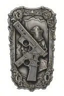 royal flush surround by knight holding a glock tattoo design idea