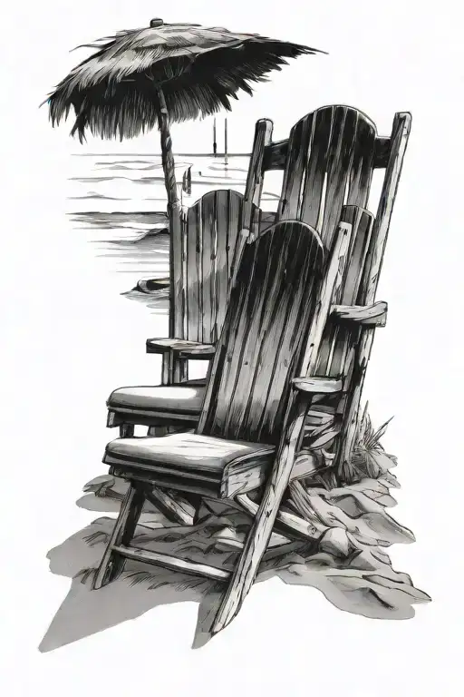 two andronik chairs next to each other on the beach facing sunset tattoo design idea