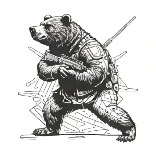 grizzly bear shooting a gun in tactical gear  tattoo design idea