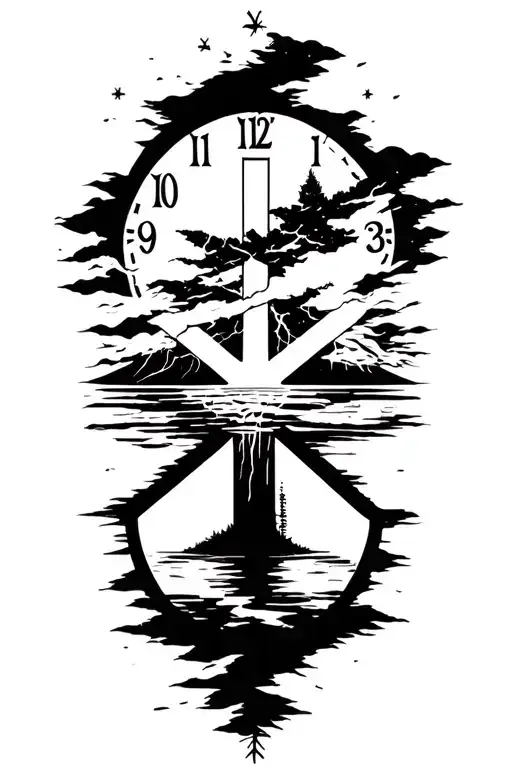 peace and lightining storm and time and nature tattoo design idea