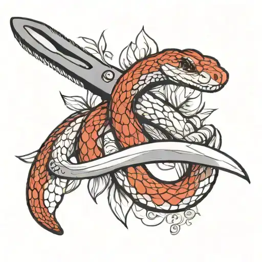 corn snake wrapping safety scissors being beheaded by the scissors tattoo design idea