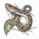 corn snake wrapping safety scissors being beheaded by the scissors tattoo design idea