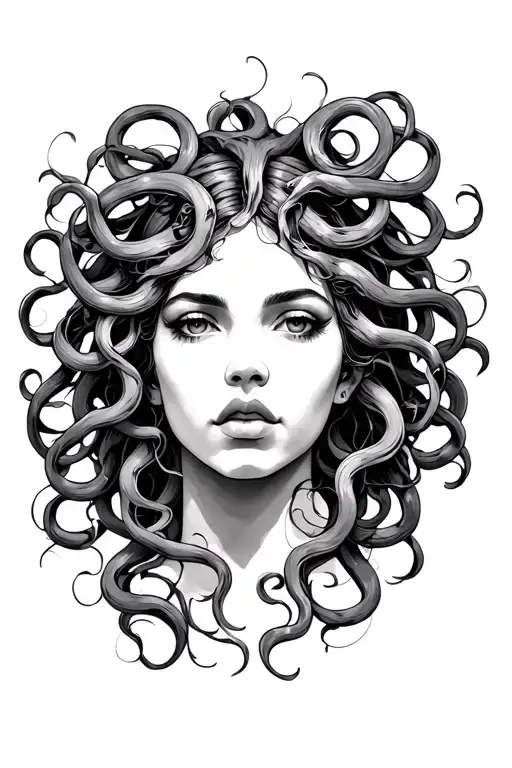 black women medusa face tattoo design idea