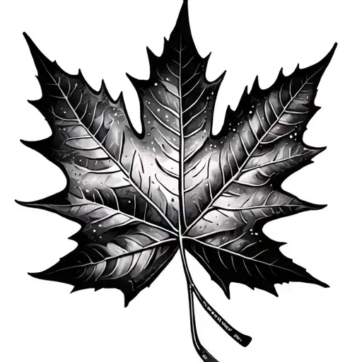 photo-realistic maple leaf behind a snowboard tattoo design idea