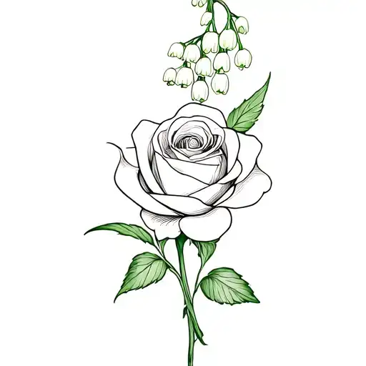 lily of the valley wrapped around a rose tattoo design idea