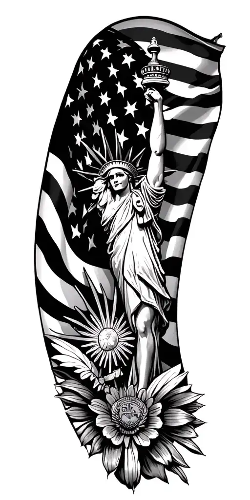 American flag waving and Vegas theme tattoo design idea