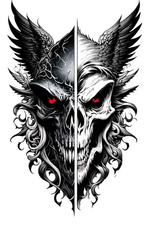 Conflict between good vs evil tattoo design idea