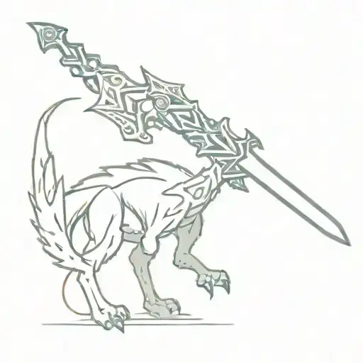 monster hunter world with great sword tattoo design idea