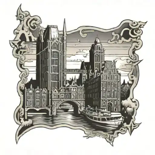AC/DC Amsterdam cityscape tattoo design idea