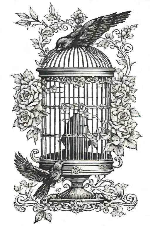 vintage bird cage without bird tattoo design idea