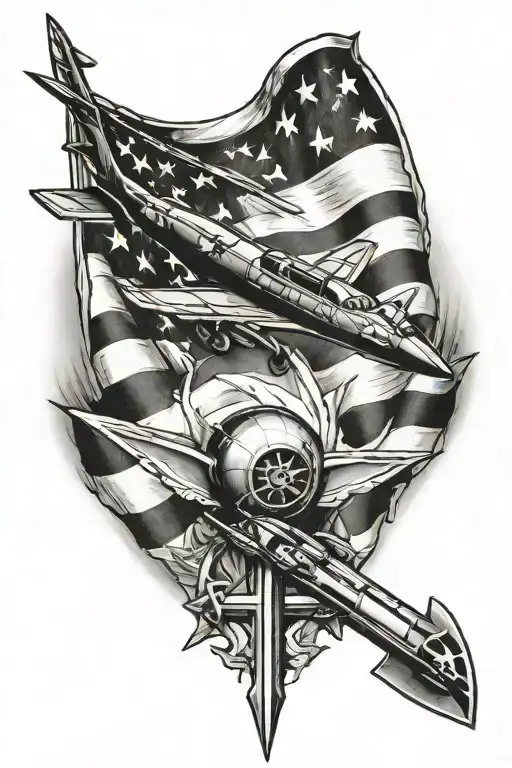 jets , American flag , cross tattoo design idea
