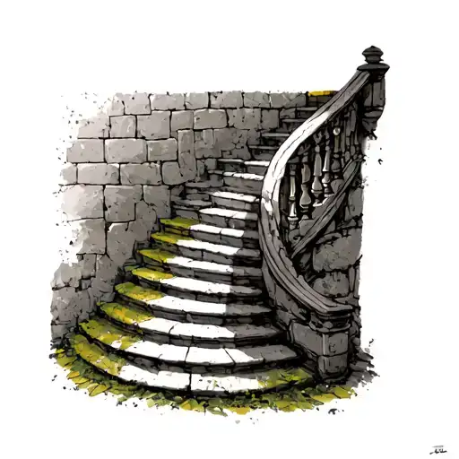 Staircase (Spiraling Upward from Wrist to Elbow)12 stone-textured steps, worn and imperfect, spiraling diagonally along tattoo design idea