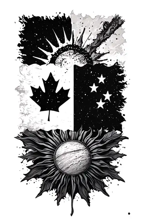 Japan, Canada and Czech flag mixed together Sun tattoo design idea