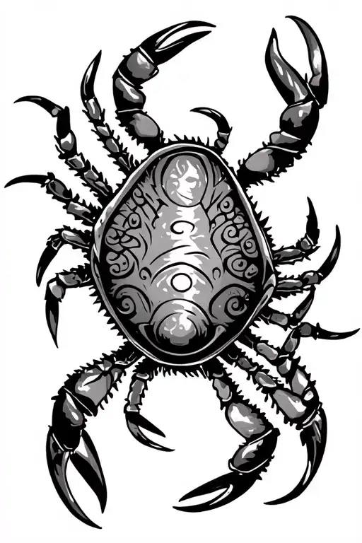 Polynesian/ Hawaiian pattern around, zodiac crab of cancer include protection pattern and family pattern tattoo design idea