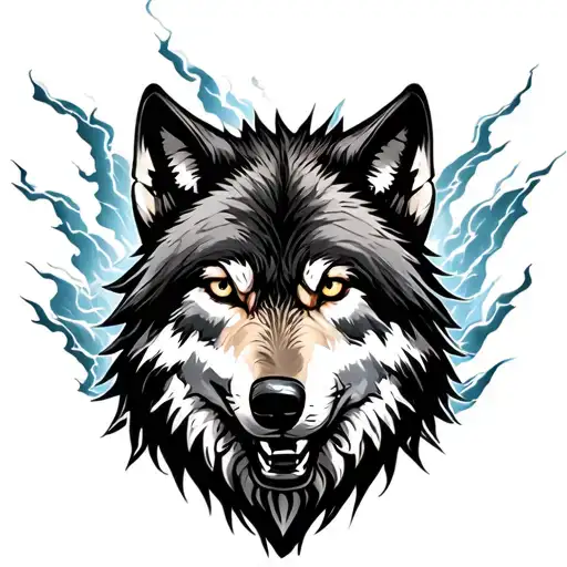 wolf and thunder storm tattoo design idea