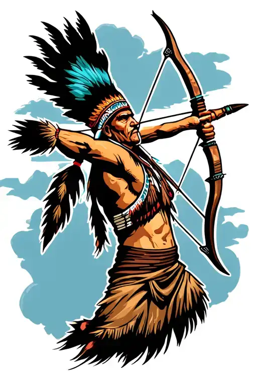 native american shooting bow and arrow  tattoo design idea