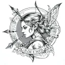 the name Artemis with bow and arrow tattoo design idea