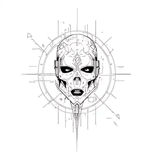 esoteric fine line tattoo featuring cyberpunk cigilistic and blackout details sprinkled in tattoo design idea