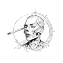 esoteric fine line tattoo featuring cyberpunk cigilistic and blackout details sprinkled in tattoo design idea