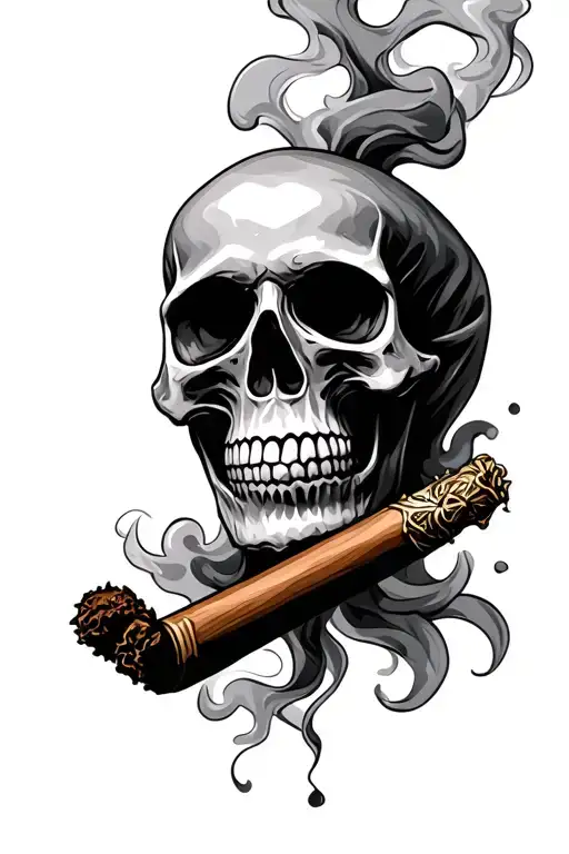 skull with cigar smoke tattoo design idea