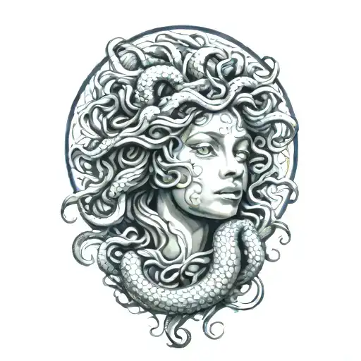 Medusa head emerging tattoo design idea