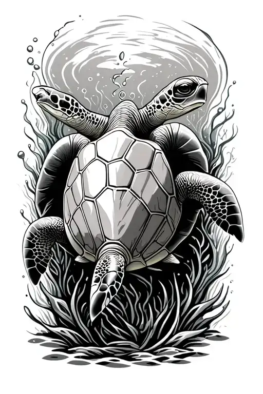 loggerhead turtle swimming underwater tattoo design idea