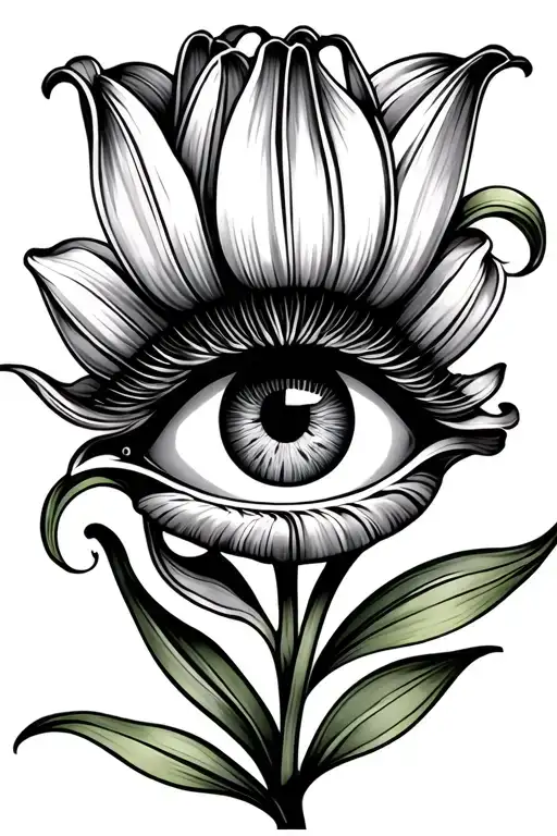 lily of the valley, Turkish eye symbol integrated, tulip flower tattoo design idea