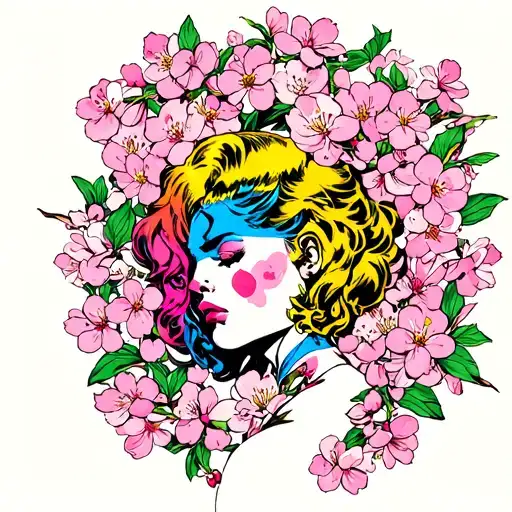 bisexual marvel fan surrounded by cherry blossoms tattoo design idea