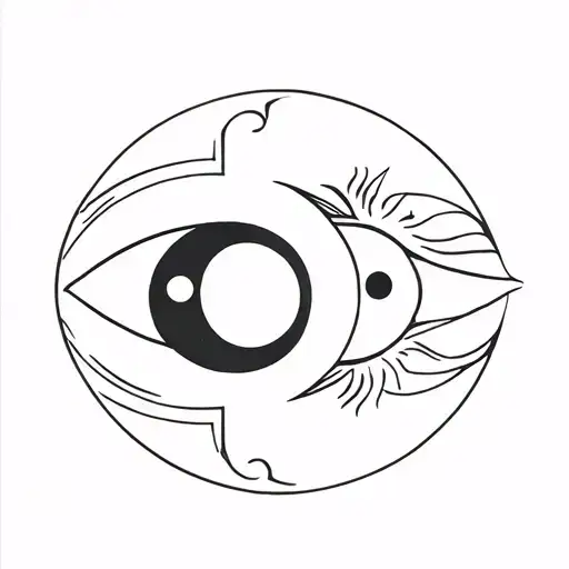 Eye of horus and eye of ra, ra god of sun and horus god of moon, ying yang style spherical and symmetrical shape tattoo design idea