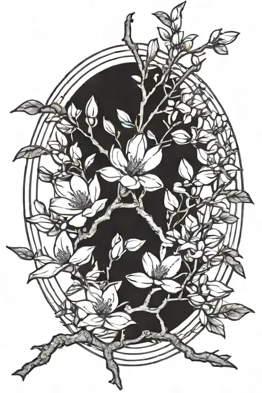 magnolia tree branch tattoo design idea