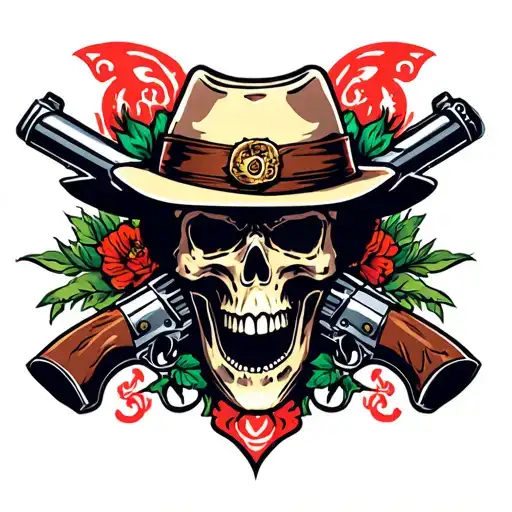 skull cowboy shotgun tattoo design idea