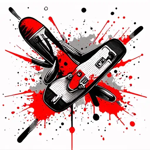 Create a tattoo in the Trash Polka style with many small details about travel. The gru are lively flip -flops tattoo design idea