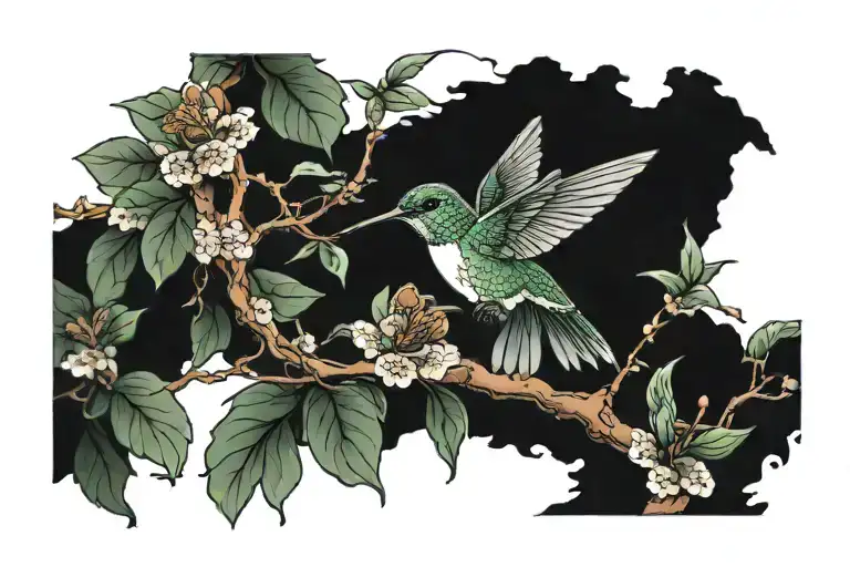 2 humming bird flying around tree growing inside tattoo design idea